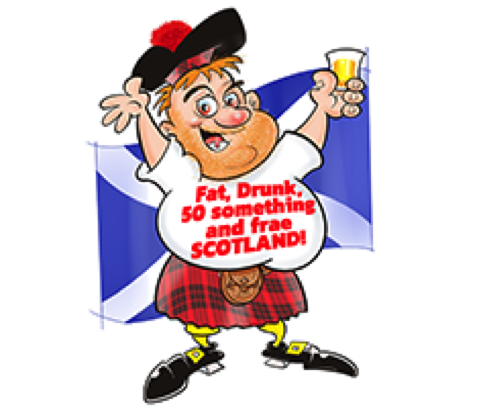 A Scottish themed teeshirt desgn character by Jim Barker cartoon illustration
